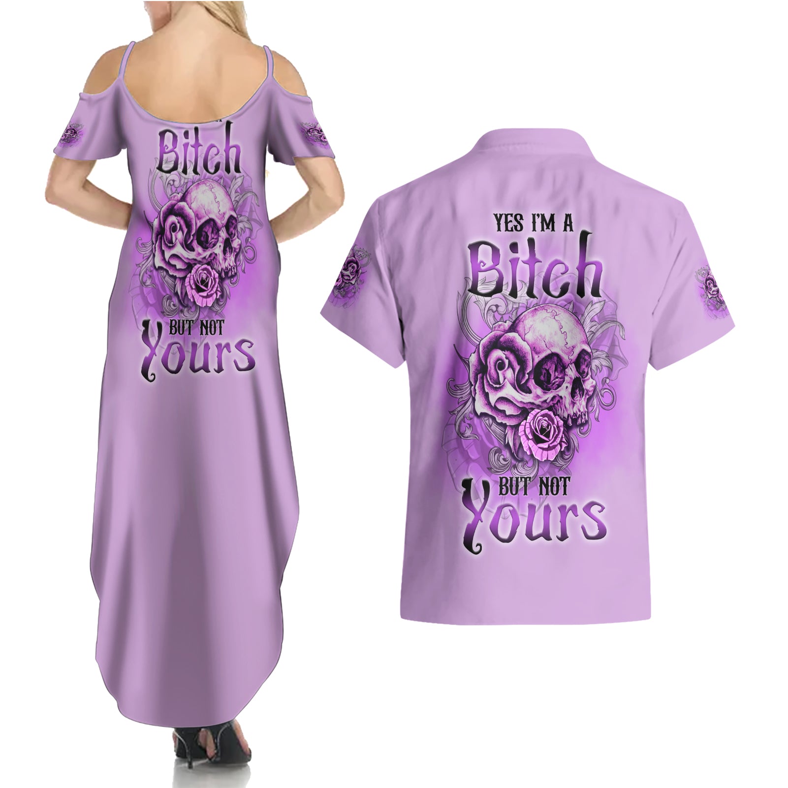 Yes I'm A B But Not Yours Purple Couples Matching Summer Maxi Dress and Hawaiian Shirt - Wonder Print Shop