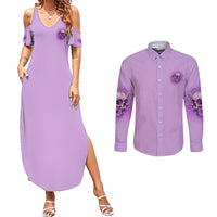 Yes I'm A B But Not Yours Purple Couples Matching Summer Maxi Dress and Long Sleeve Button Shirt - Wonder Print Shop