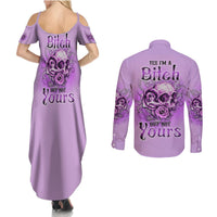Yes I'm A B But Not Yours Purple Couples Matching Summer Maxi Dress and Long Sleeve Button Shirt - Wonder Print Shop