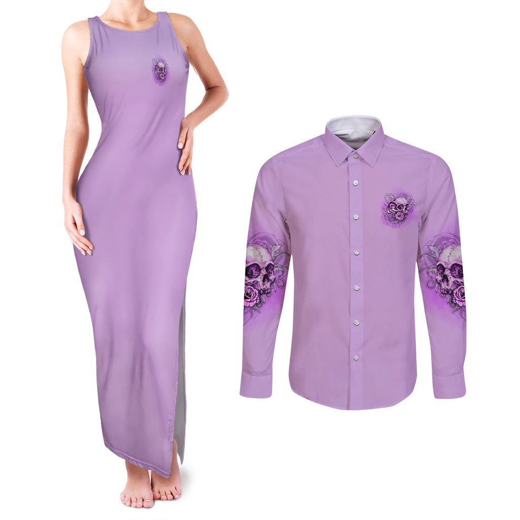 Yes I'm A B But Not Yours Purple Couples Matching Tank Maxi Dress and Long Sleeve Button Shirt - Wonder Print Shop