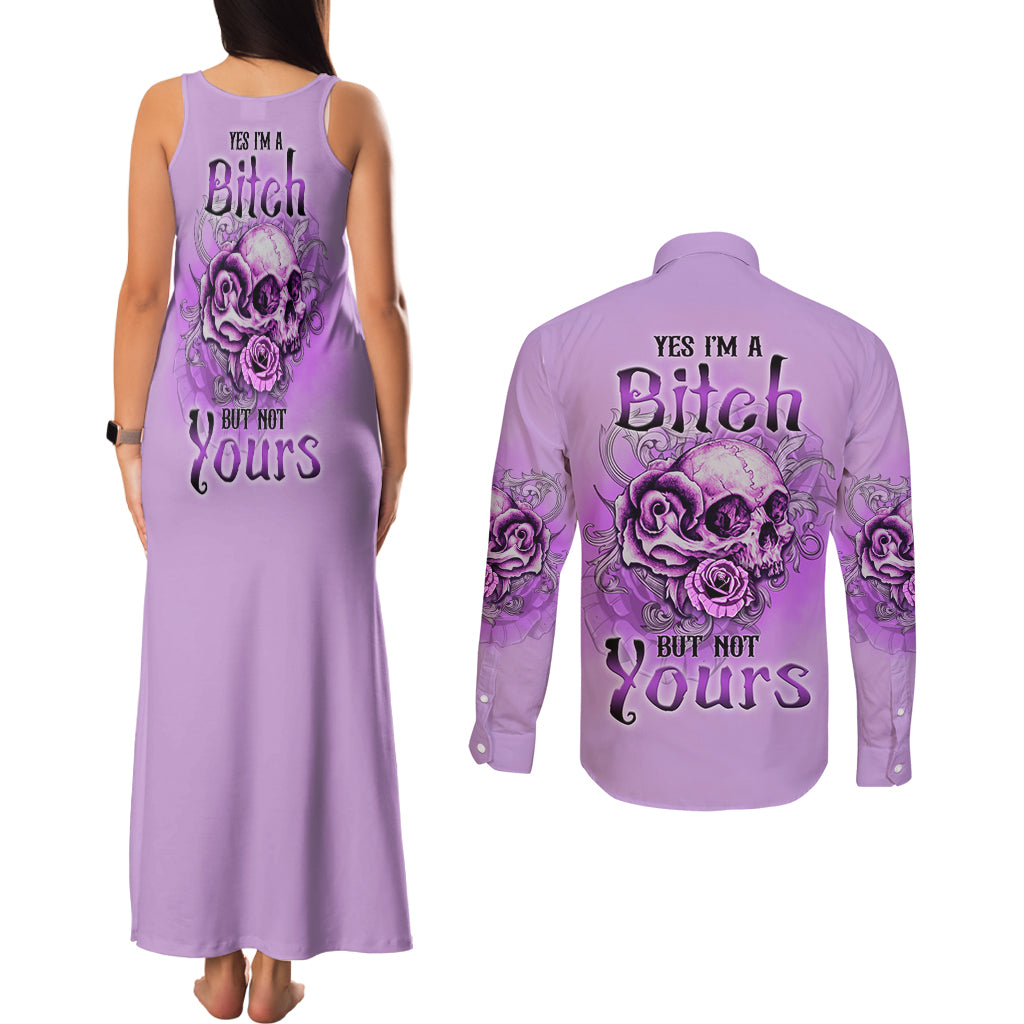 Yes I'm A B But Not Yours Purple Couples Matching Tank Maxi Dress and Long Sleeve Button Shirt - Wonder Print Shop