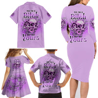 Yes I'm A B But Not Yours Purple Family Matching Long Sleeve Bodycon Dress and Hawaiian Shirt - Wonder Print Shop