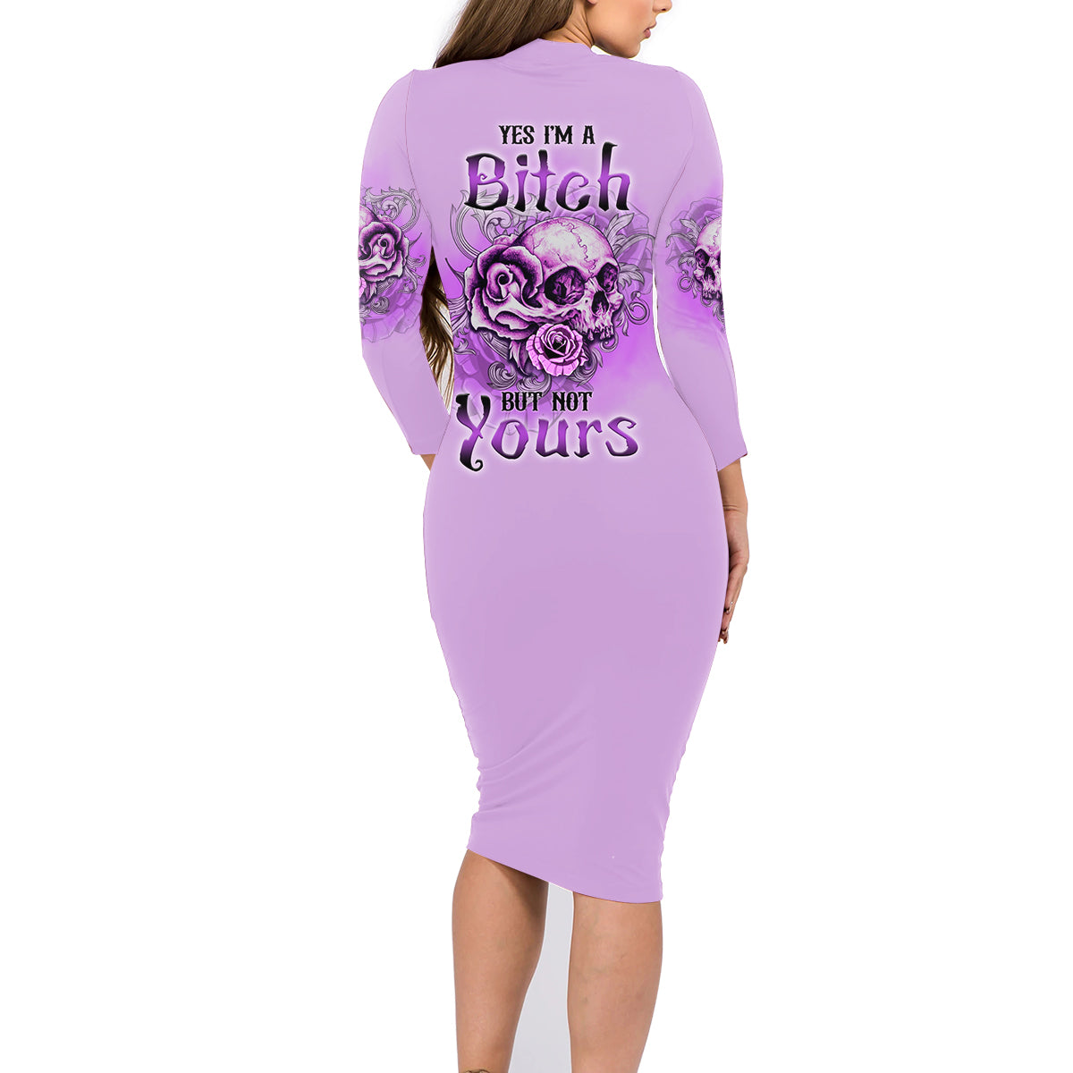 Yes I'm A B But Not Yours Purple Family Matching Long Sleeve Bodycon Dress and Hawaiian Shirt - Wonder Print Shop