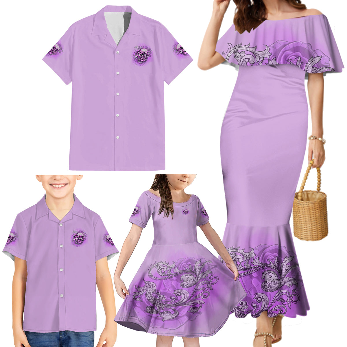 Yes I'm A B But Not Yours Purple Family Matching Mermaid Dress and Hawaiian Shirt - Wonder Print Shop