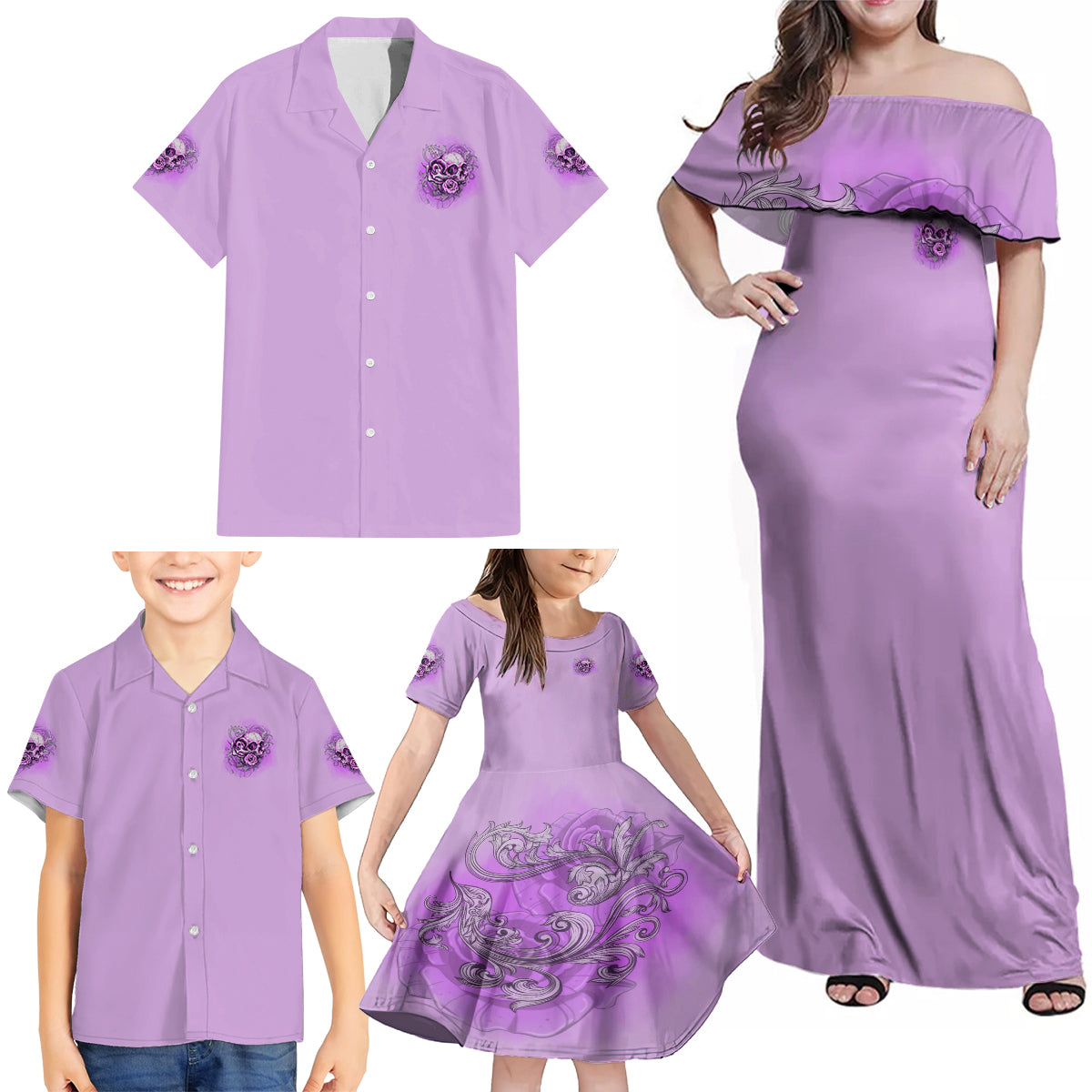 Yes I'm A B But Not Yours Purple Family Matching Off Shoulder Maxi Dress and Hawaiian Shirt - Wonder Print Shop