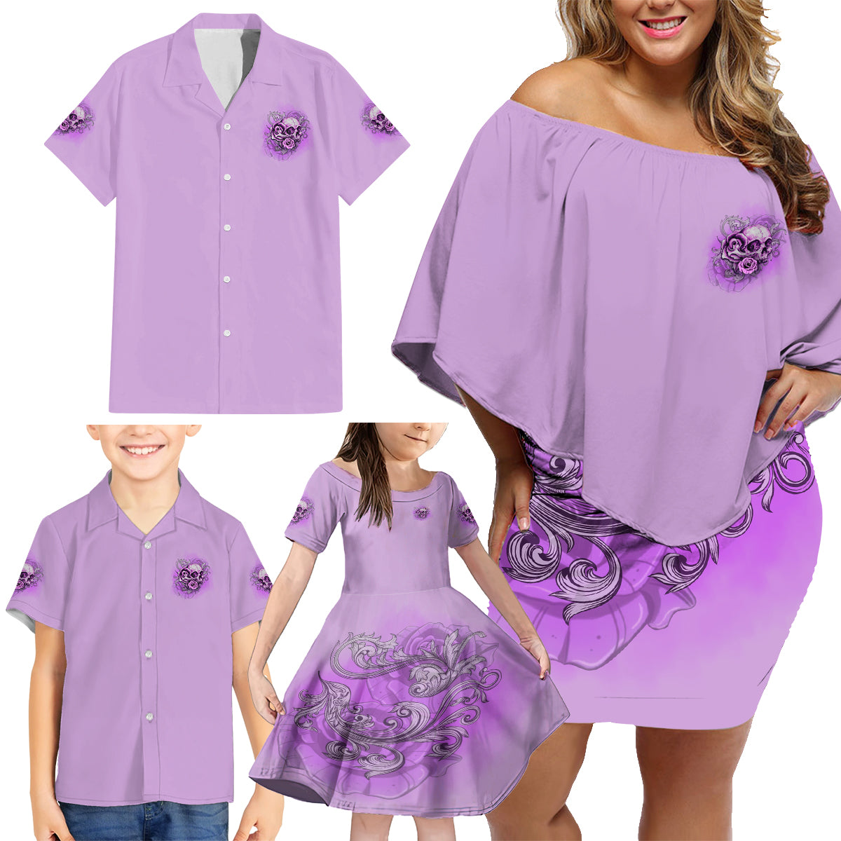 Yes I'm A B But Not Yours Purple Family Matching Off Shoulder Short Dress and Hawaiian Shirt - Wonder Print Shop