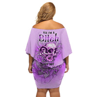 Yes I'm A B But Not Yours Purple Family Matching Off Shoulder Short Dress and Hawaiian Shirt - Wonder Print Shop