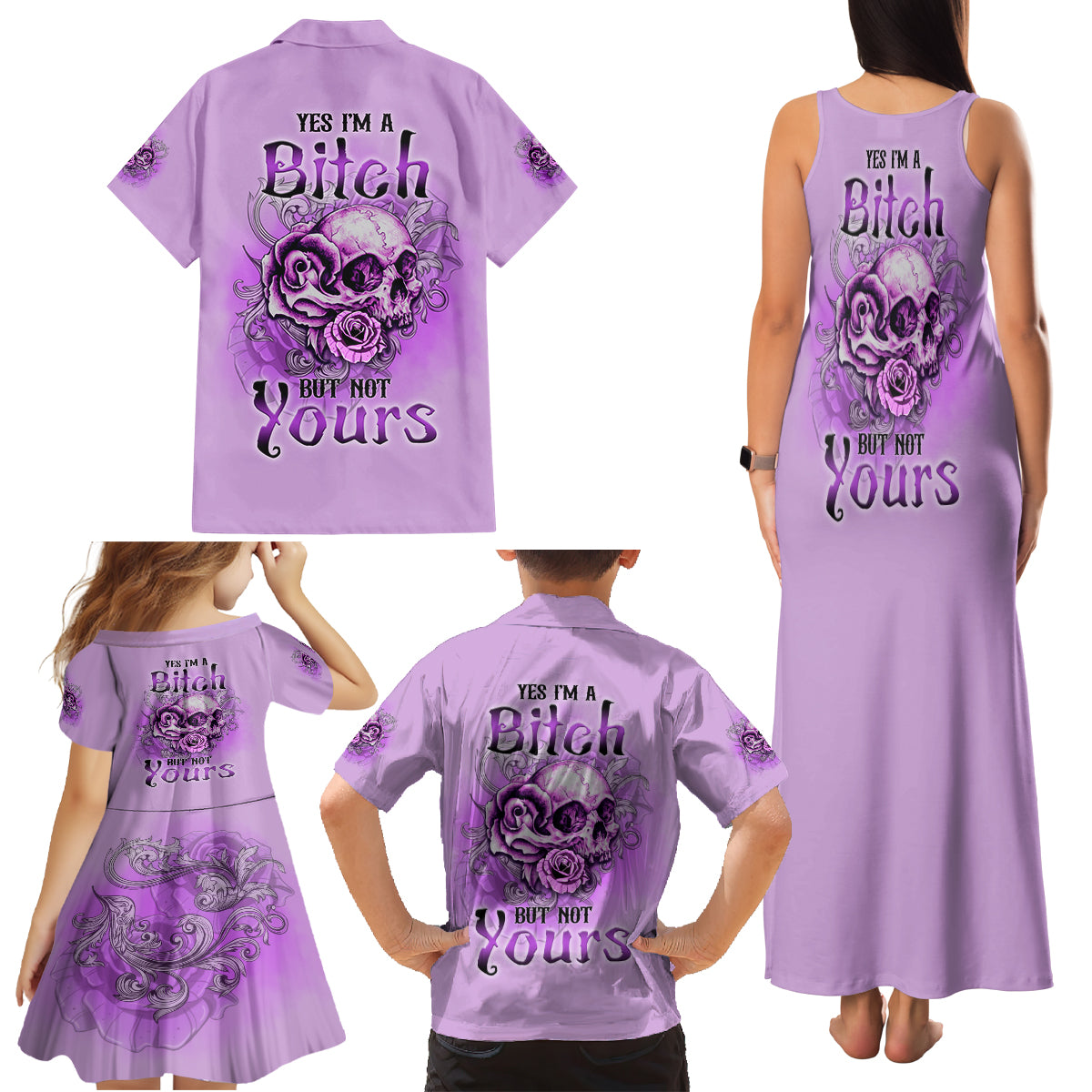 Yes I'm A B But Not Yours Purple Family Matching Tank Maxi Dress and Hawaiian Shirt - Wonder Print Shop