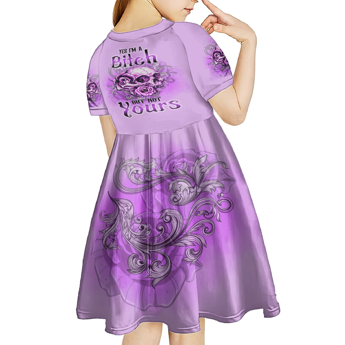 Yes I'm A B But Not Yours Purple Kid Short Sleeve Dress - Wonder Print Shop