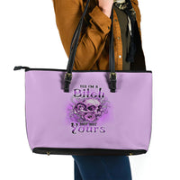 Yes I'm A B But Not Yours Purple Leather Tote Bag - Wonder Print Shop