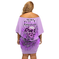 Yes I'm A B But Not Yours Purple Off Shoulder Short Dress - Wonder Print Shop