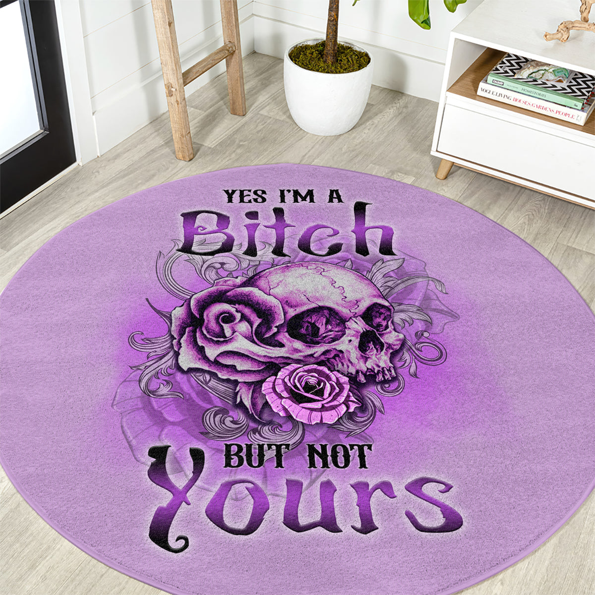 yes-im-a-b-but-not-yours-purple-round-carpet