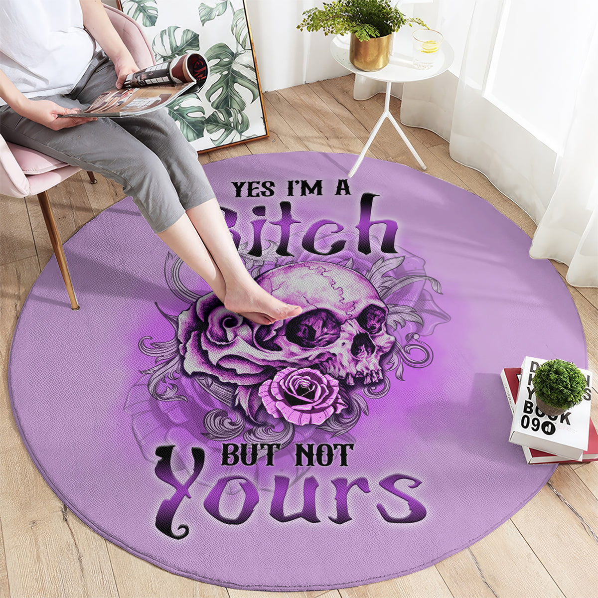yes-im-a-b-but-not-yours-purple-round-carpet