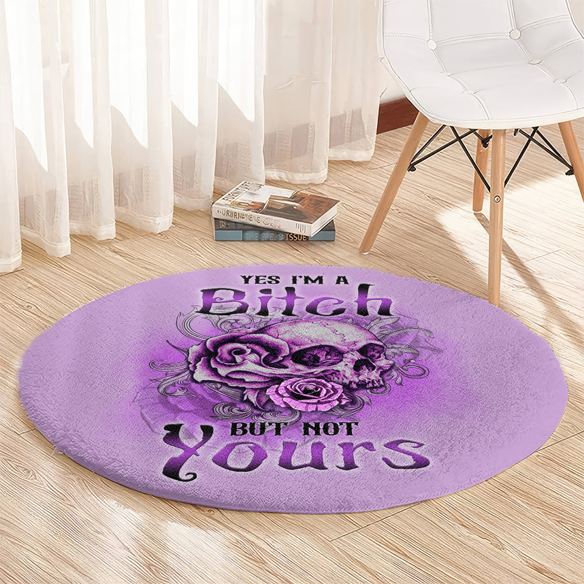 yes-im-a-b-but-not-yours-purple-round-carpet
