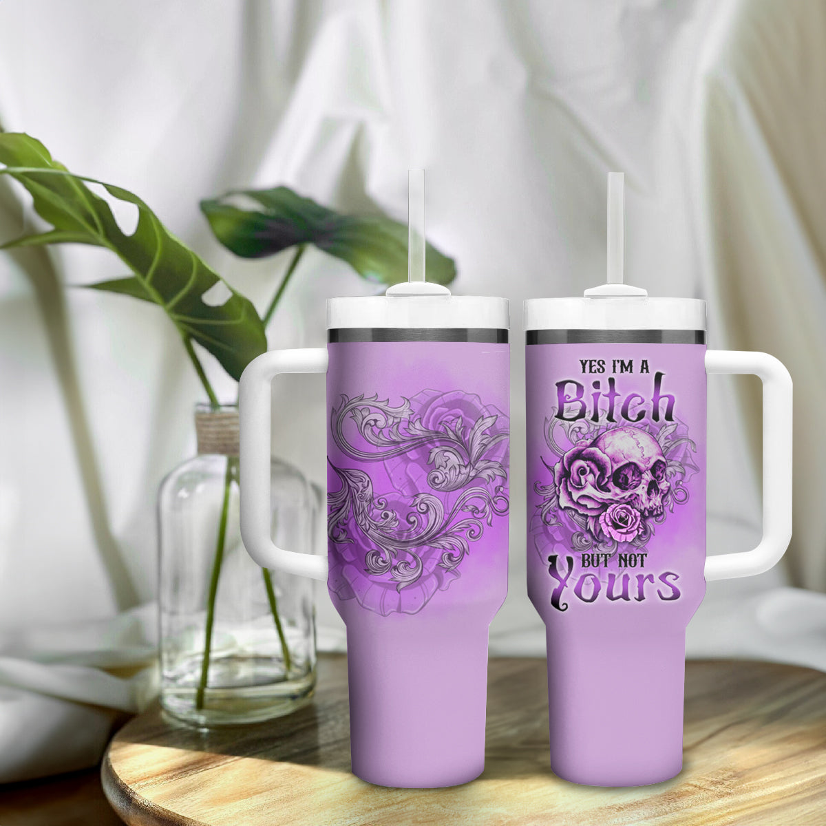 Yes I'm A B But Not Yours Purple Tumbler With Handle - Wonder Print Shop