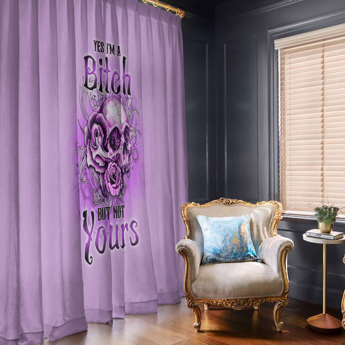 Yes I'm A B But Not Yours Purple Window Curtain - Wonder Print Shop