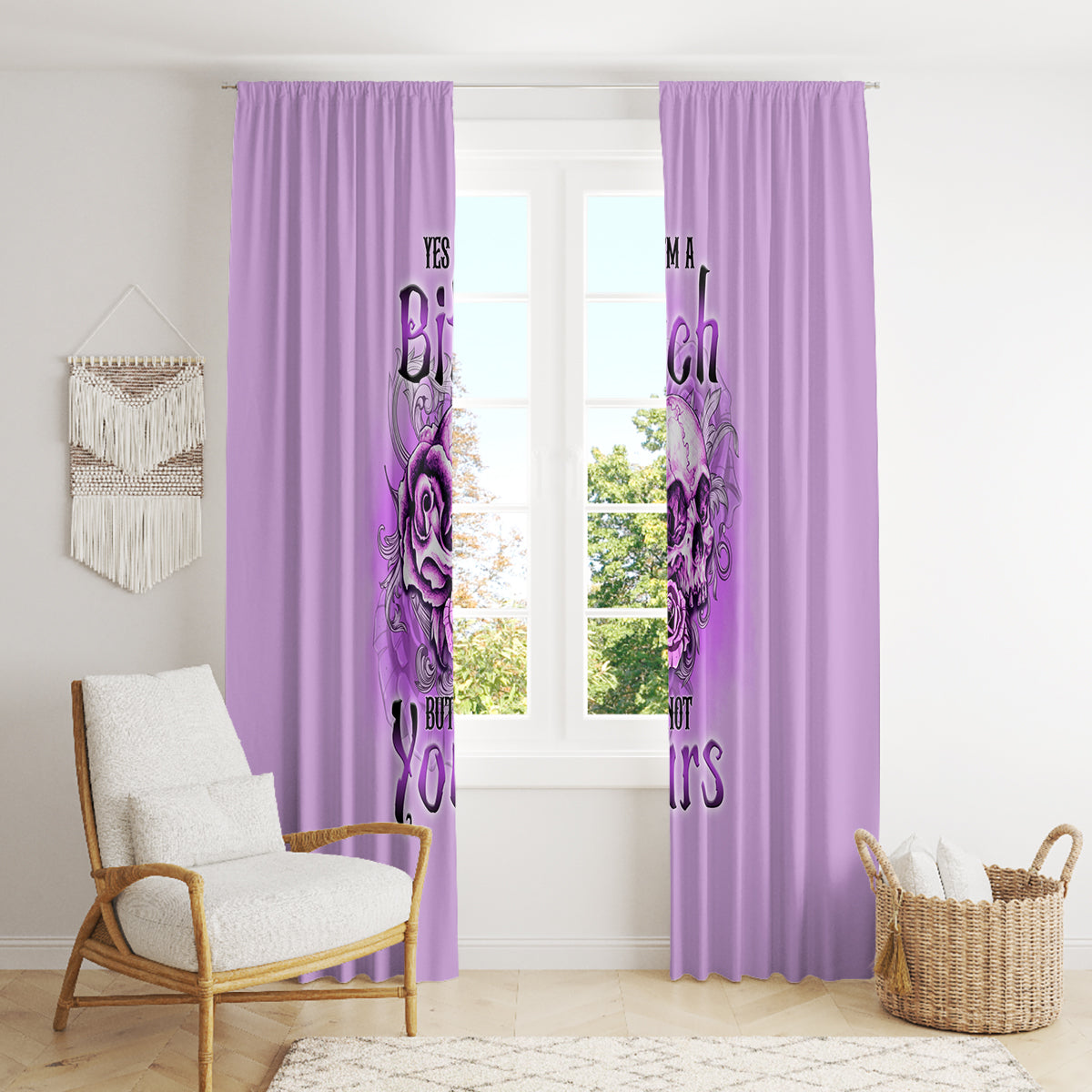 Yes I'm A B But Not Yours Purple Window Curtain - Wonder Print Shop