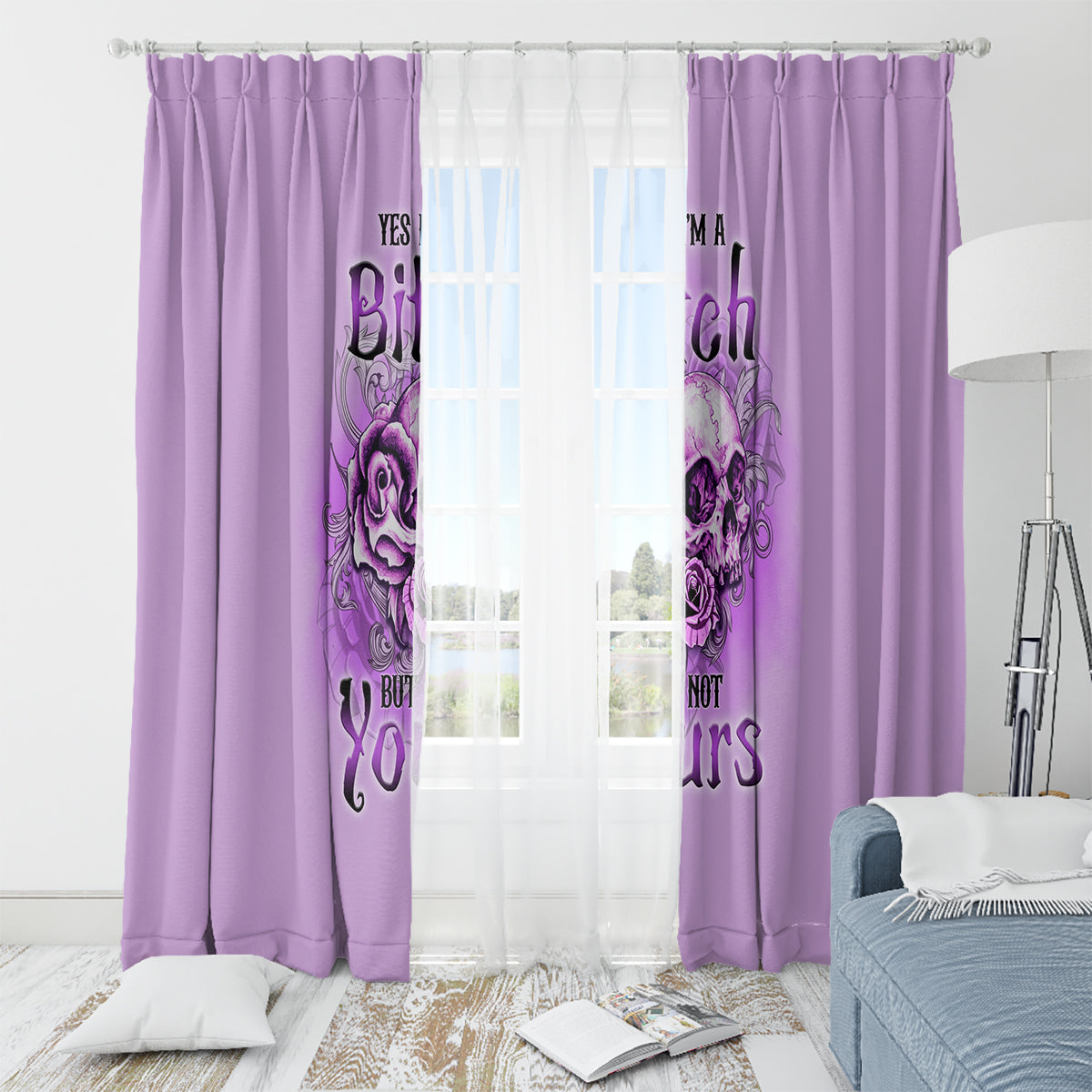 Yes I'm A B But Not Yours Purple Window Curtain - Wonder Print Shop