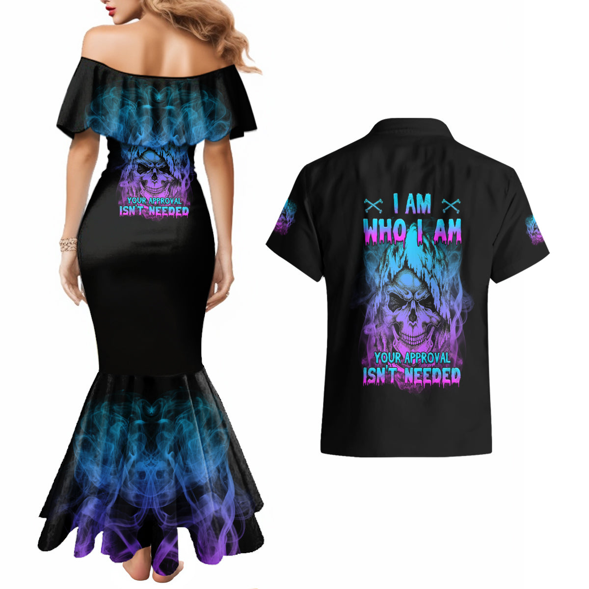 I Am Who I Am Your Approval Isn't Needed Couples Matching Mermaid Dress and Hawaiian Shirt - Wonder Print Shop
