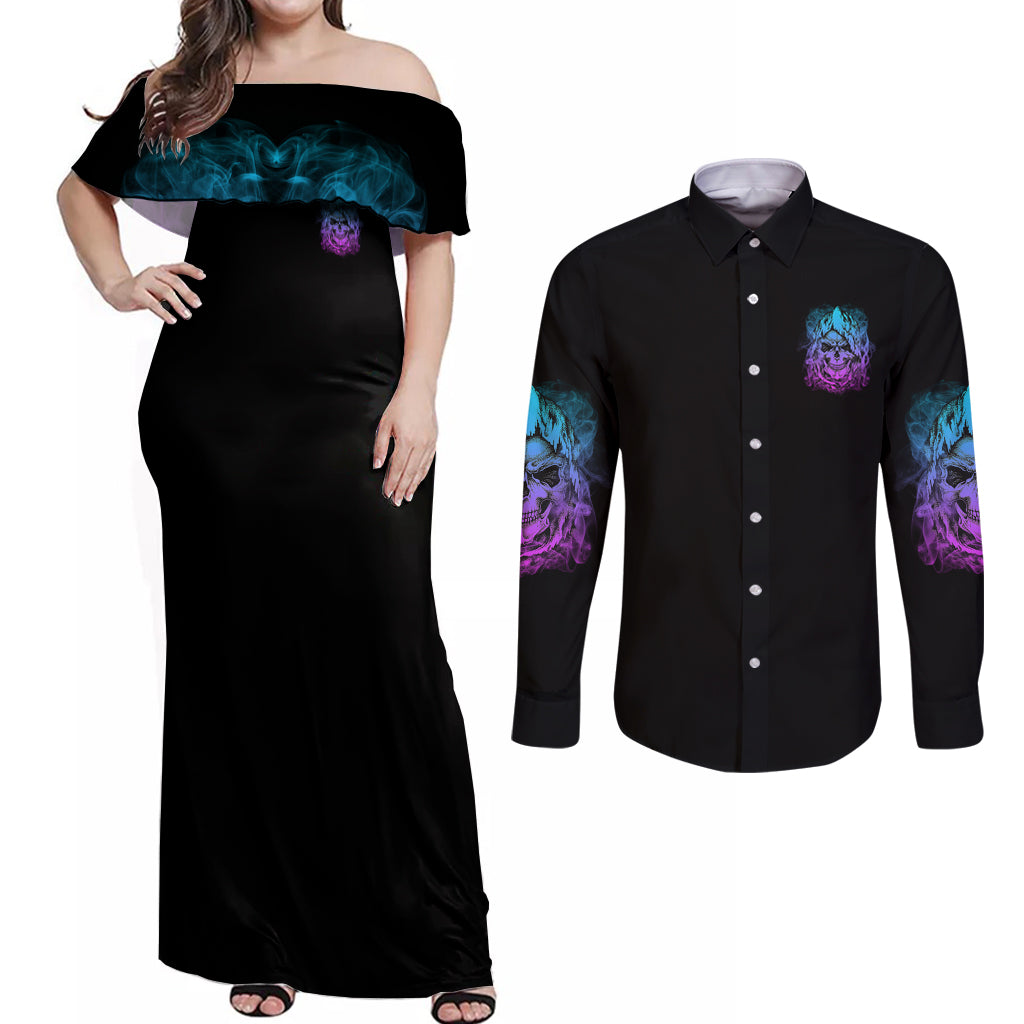 I Am Who I Am Your Approval Isn't Needed Couples Matching Off Shoulder Maxi Dress and Long Sleeve Button Shirt - Wonder Print Shop