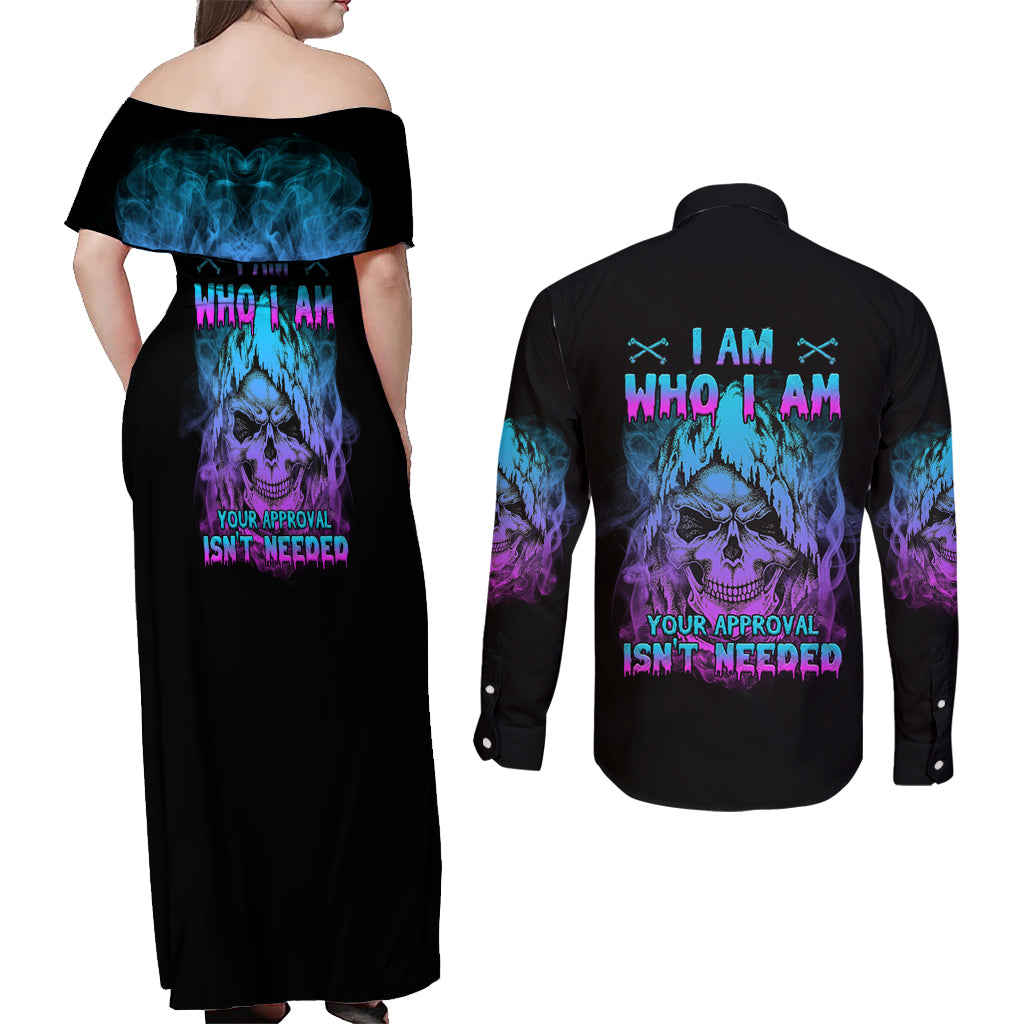 I Am Who I Am Your Approval Isn't Needed Couples Matching Off Shoulder Maxi Dress and Long Sleeve Button Shirt - Wonder Print Shop