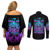 I Am Who I Am Your Approval Isn't Needed Couples Matching Off Shoulder Short Dress and Long Sleeve Button Shirt - Wonder Print Shop