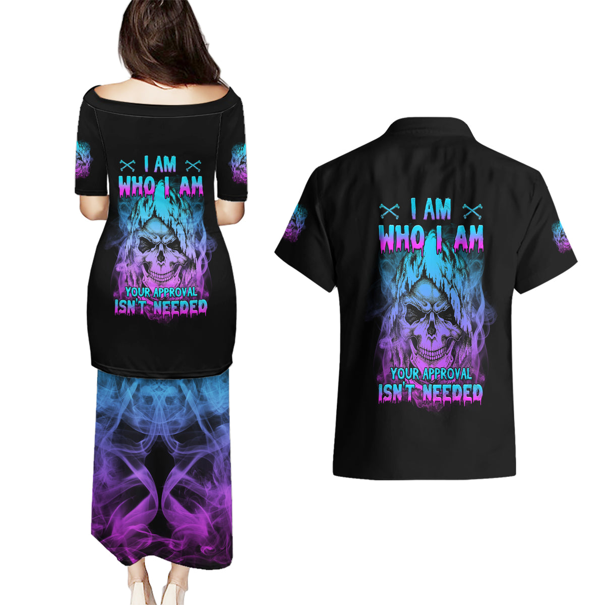 I Am Who I Am Your Approval Isn't Needed Couples Matching Puletasi Dress and Hawaiian Shirt - Wonder Print Shop