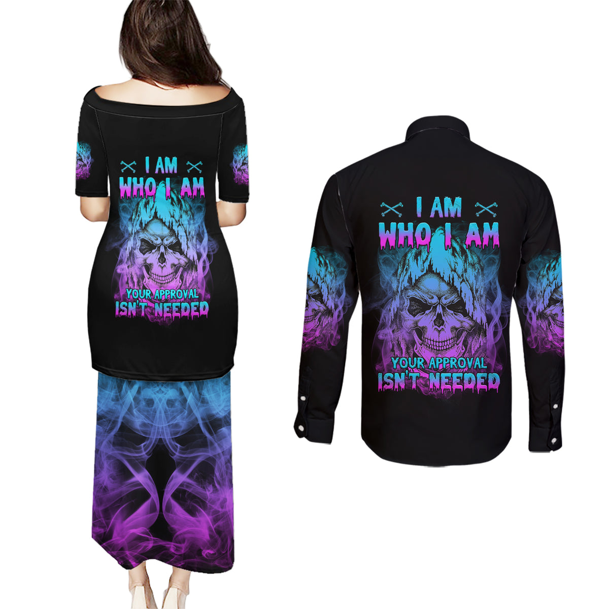 I Am Who I Am Your Approval Isn't Needed Couples Matching Puletasi Dress and Long Sleeve Button Shirt - Wonder Print Shop