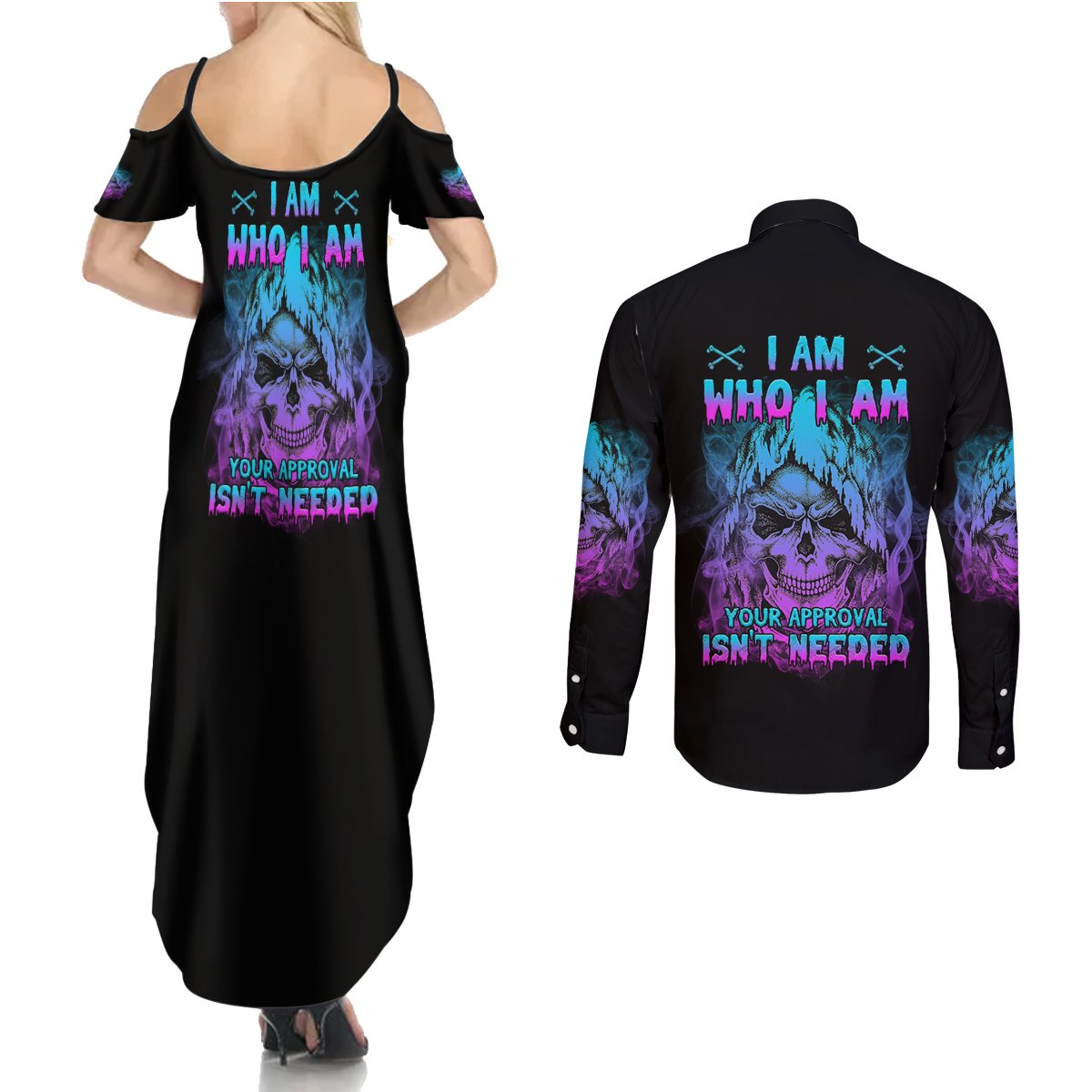I Am Who I Am Your Approval Isn't Needed Couples Matching Summer Maxi Dress and Long Sleeve Button Shirt - Wonder Print Shop