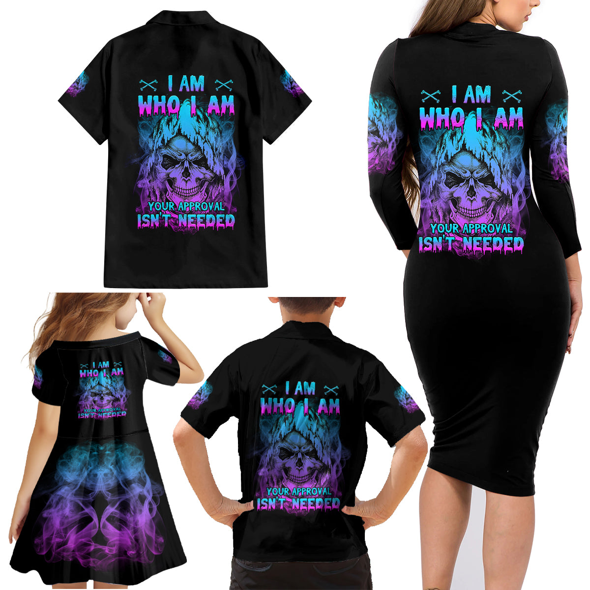 I Am Who I Am Your Approval Isn't Needed Family Matching Long Sleeve Bodycon Dress and Hawaiian Shirt - Wonder Print Shop