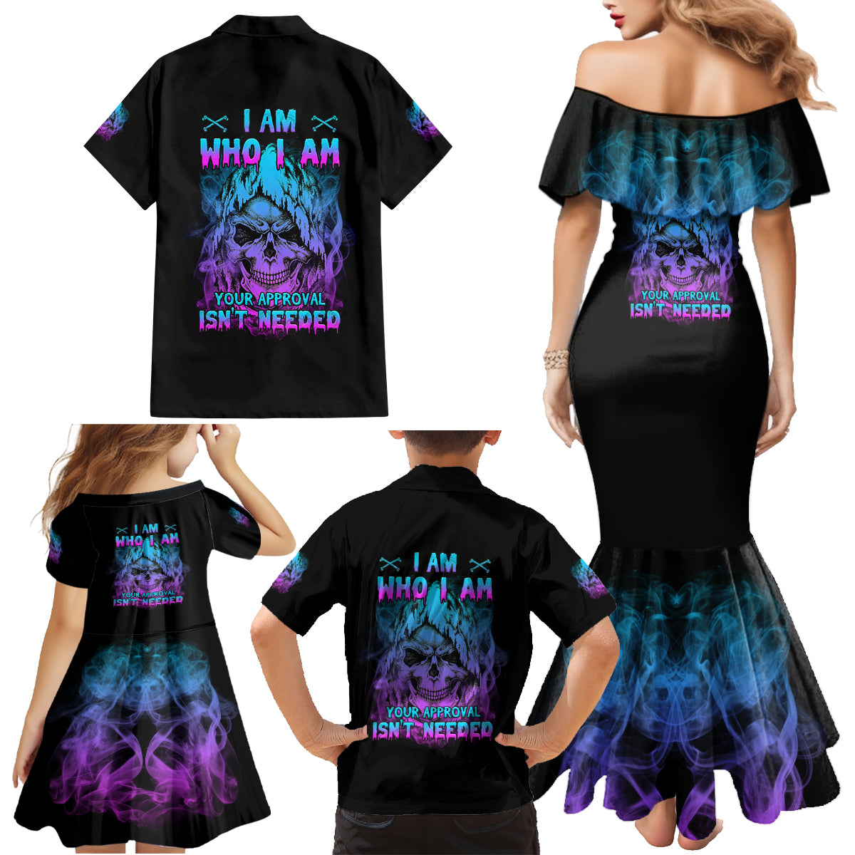 I Am Who I Am Your Approval Isn't Needed Family Matching Mermaid Dress and Hawaiian Shirt - Wonder Print Shop