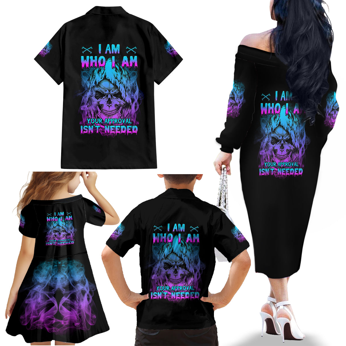 I Am Who I Am Your Approval Isn't Needed Family Matching Off Shoulder Long Sleeve Dress and Hawaiian Shirt - Wonder Print Shop