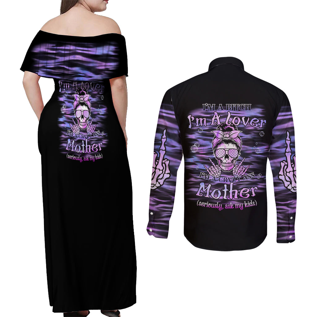 I'm A B I'm A Lover I'm A Crazy Mother Couples Matching Off Shoulder Maxi Dress and Long Sleeve Button Shirt - Wonder Print Shop