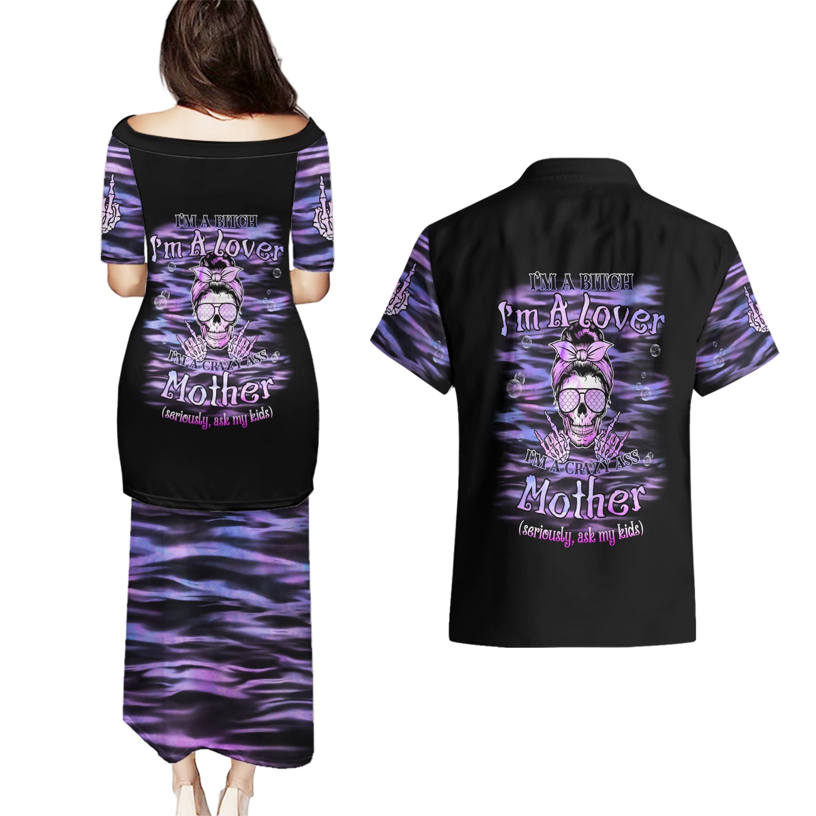 I'm A B I'm A Lover I'm A Crazy Mother Couples Matching Puletasi Dress and Hawaiian Shirt - Wonder Print Shop