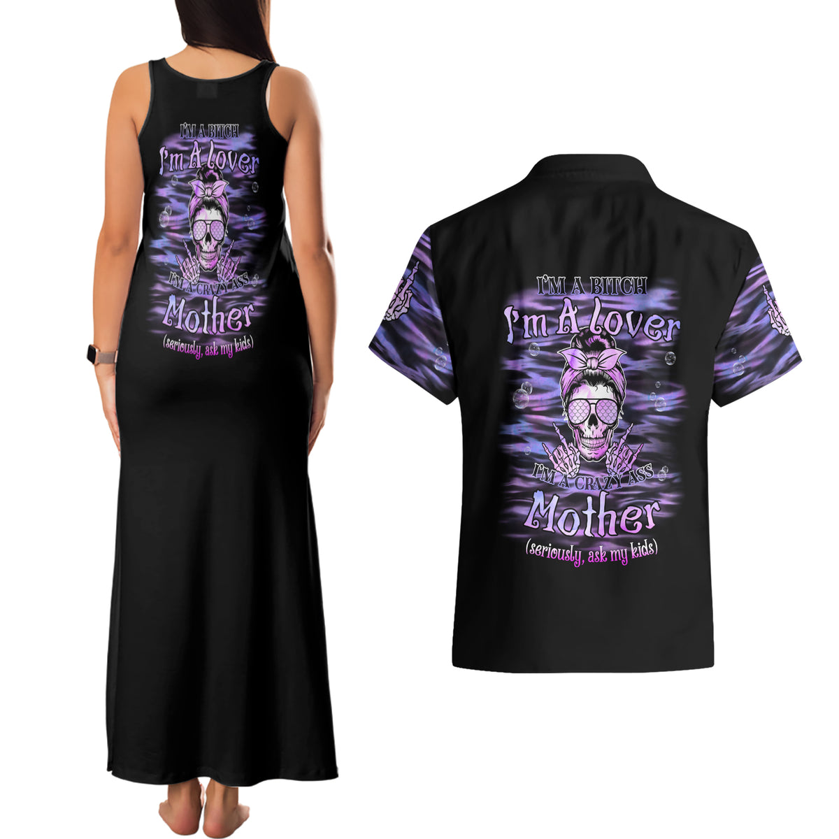 I'm A B I'm A Lover I'm A Crazy Mother Couples Matching Tank Maxi Dress and Hawaiian Shirt - Wonder Print Shop