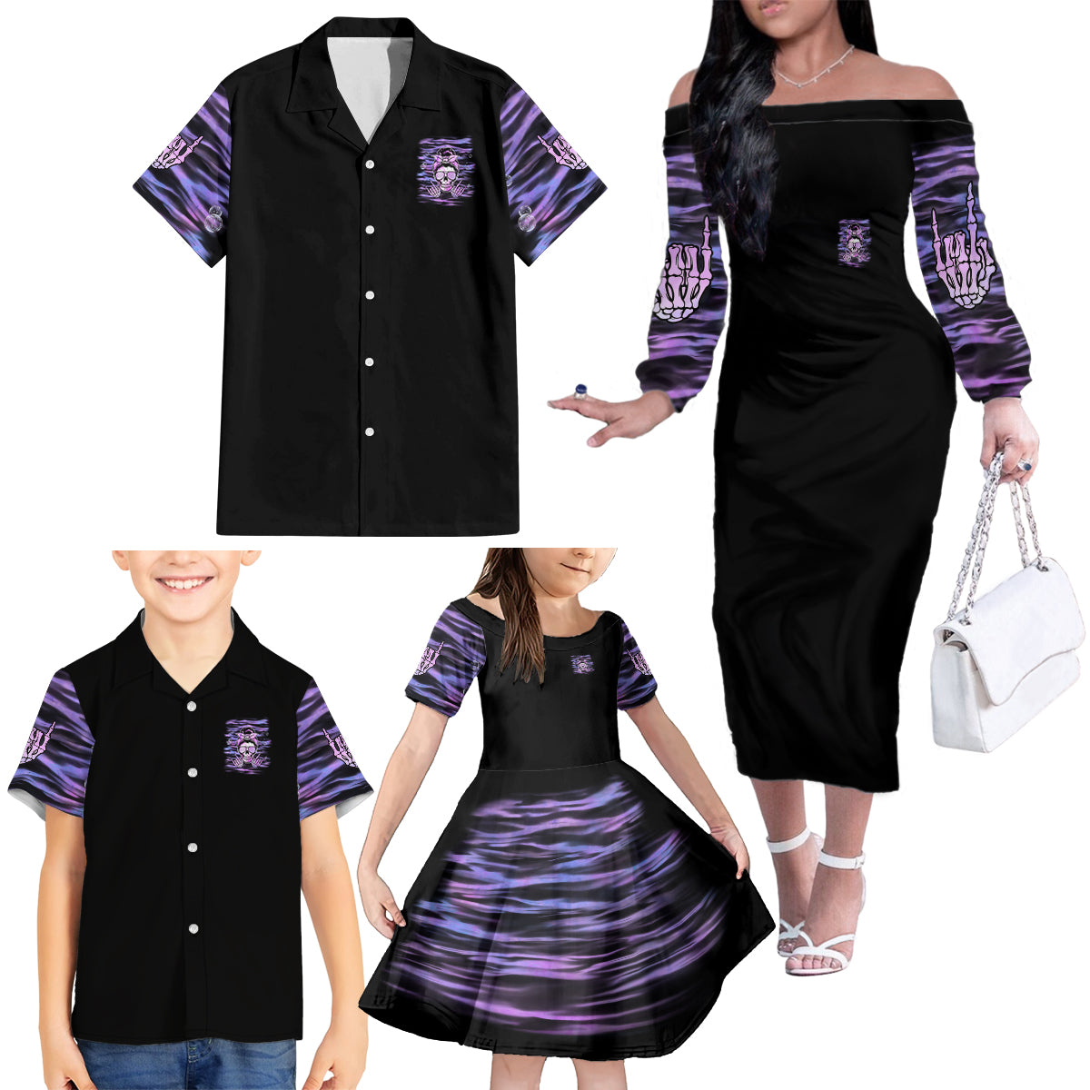 I'm A B I'm A Lover I'm A Crazy Mother Family Matching Off Shoulder Long Sleeve Dress and Hawaiian Shirt - Wonder Print Shop