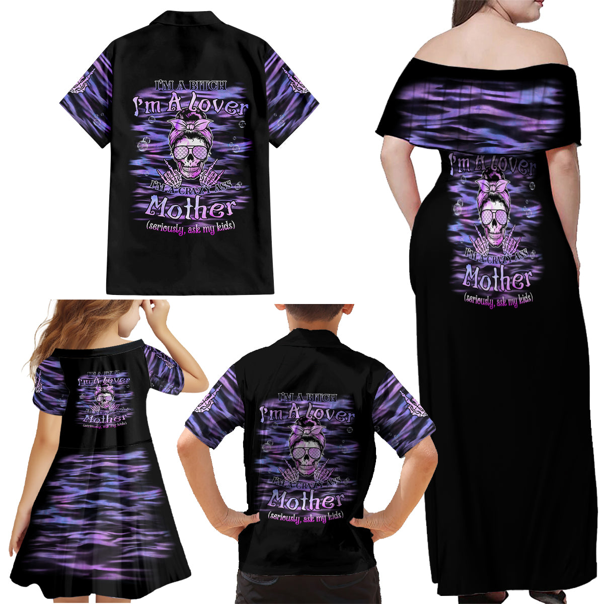 I'm A B I'm A Lover I'm A Crazy Mother Family Matching Off Shoulder Maxi Dress and Hawaiian Shirt - Wonder Print Shop