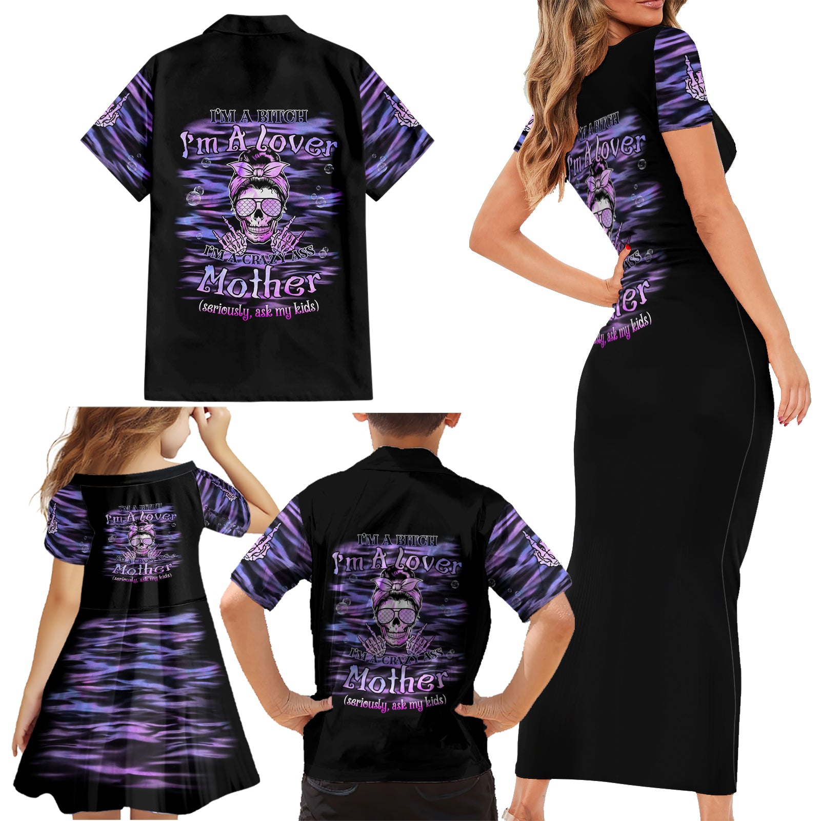 I'm A B I'm A Lover I'm A Crazy Mother Family Matching Short Sleeve Bodycon Dress and Hawaiian Shirt - Wonder Print Shop