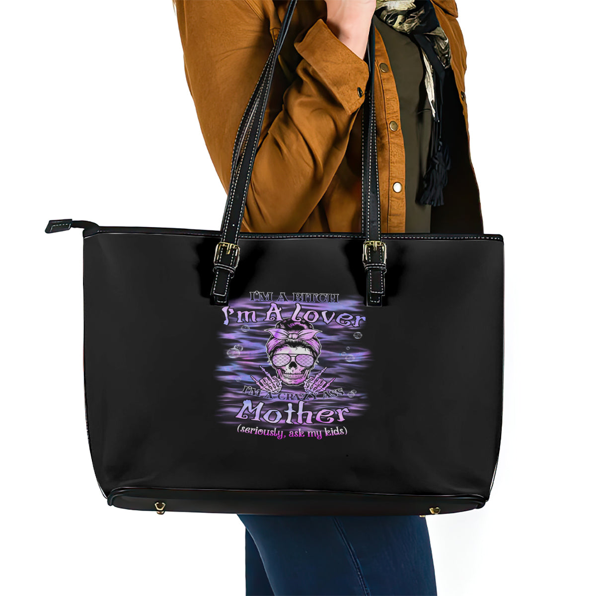 I'm A B I'm A Lover I'm A Crazy Mother Leather Tote Bag - Wonder Print Shop