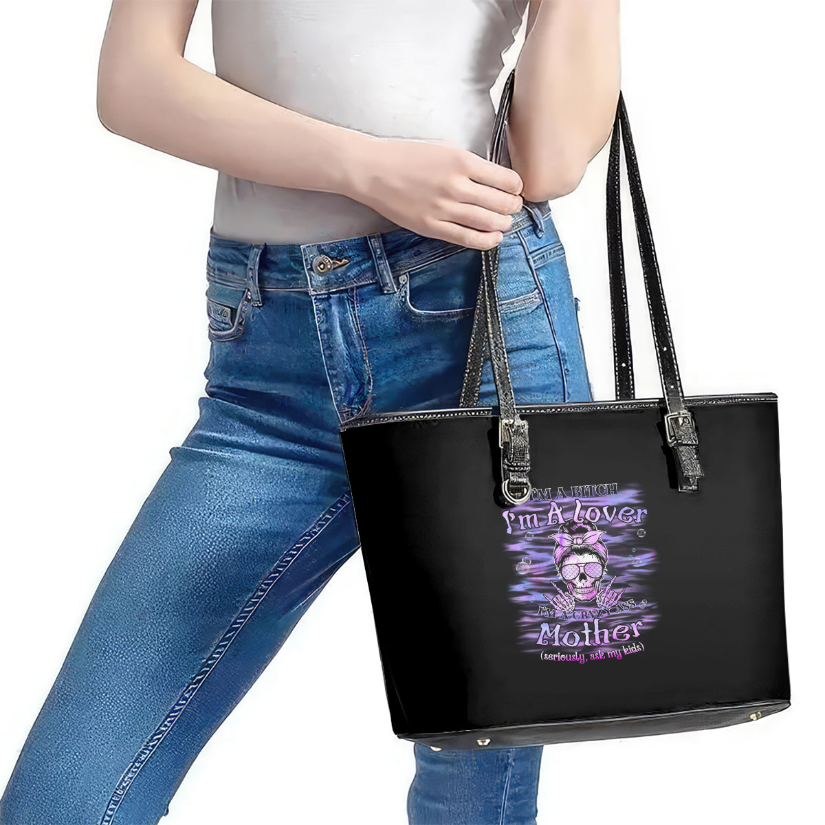 I'm A B I'm A Lover I'm A Crazy Mother Leather Tote Bag - Wonder Print Shop