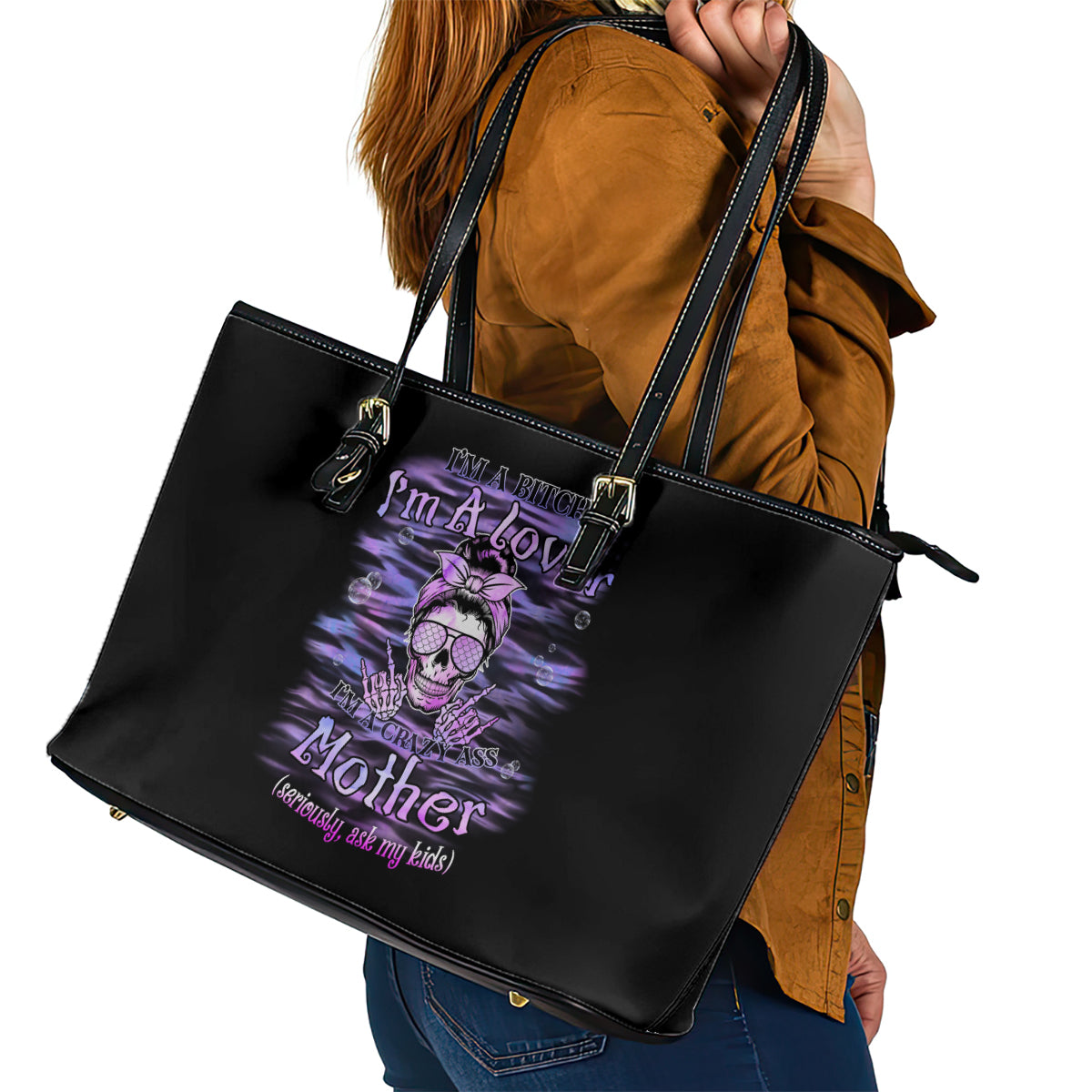 I'm A B I'm A Lover I'm A Crazy Mother Leather Tote Bag - Wonder Print Shop