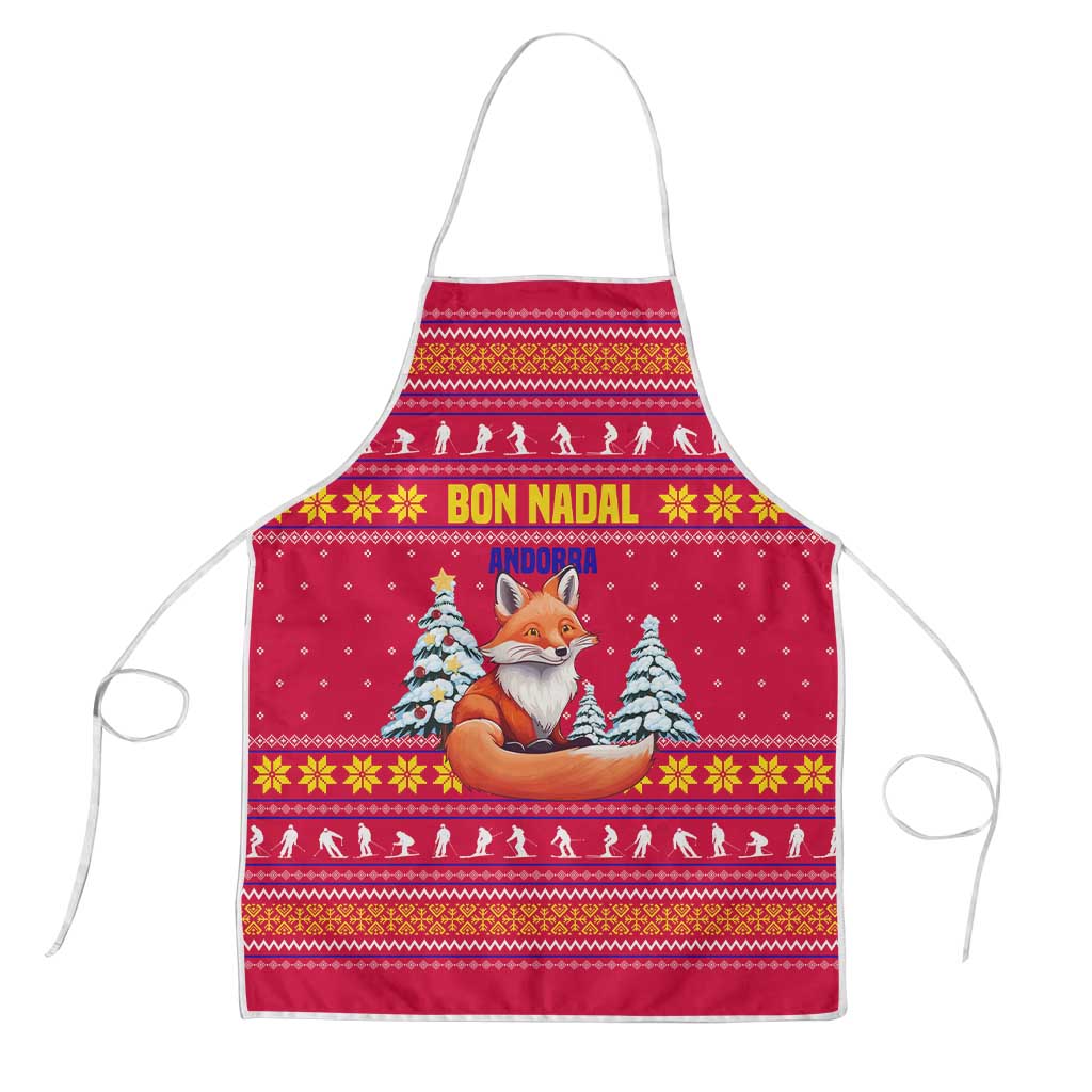 Bon Nadal Andorra Christmas Apron with Fox Snowy Trees and Andorran Flag - Wonder Print Shop