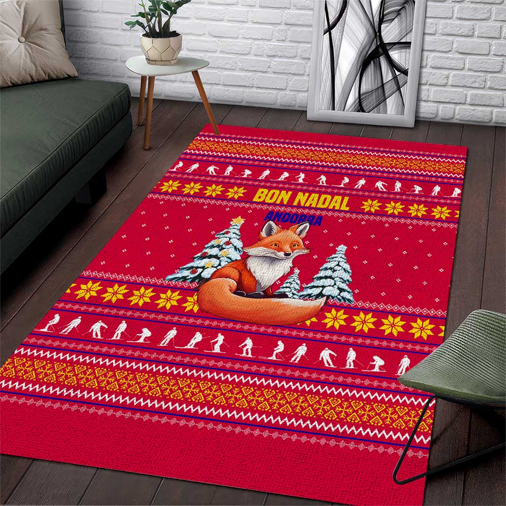 Bon Nadal Andorra Christmas Area Rug with Fox Snowy Trees and Andorran Flag - Wonder Print Shop