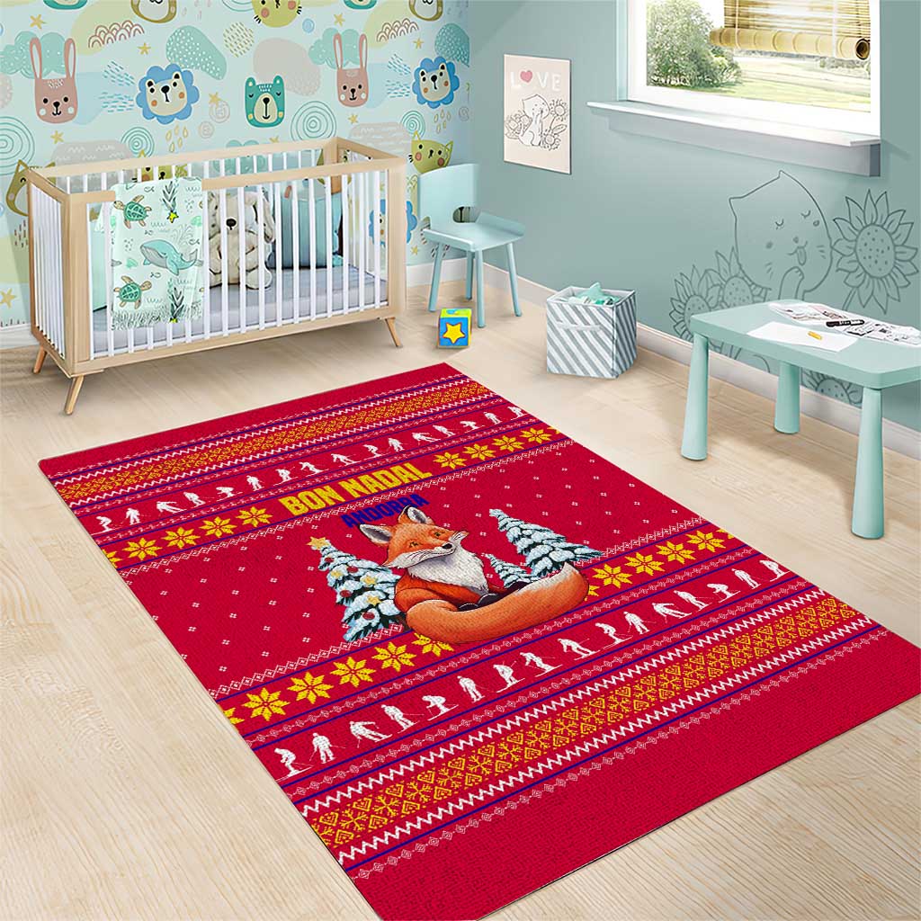 Bon Nadal Andorra Christmas Area Rug with Fox Snowy Trees and Andorran Flag - Wonder Print Shop