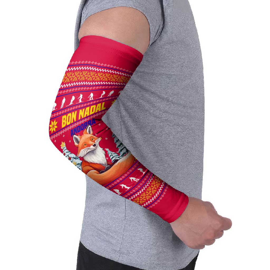 Bon Nadal Andorra Christmas Arm Sleeves with Fox Snowy Trees and Andorran Flag - Wonder Print Shop