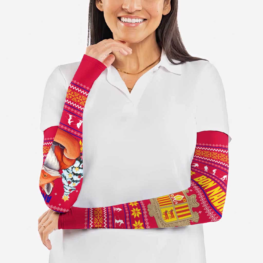 Bon Nadal Andorra Christmas Arm Sleeves with Fox Snowy Trees and Andorran Flag - Wonder Print Shop