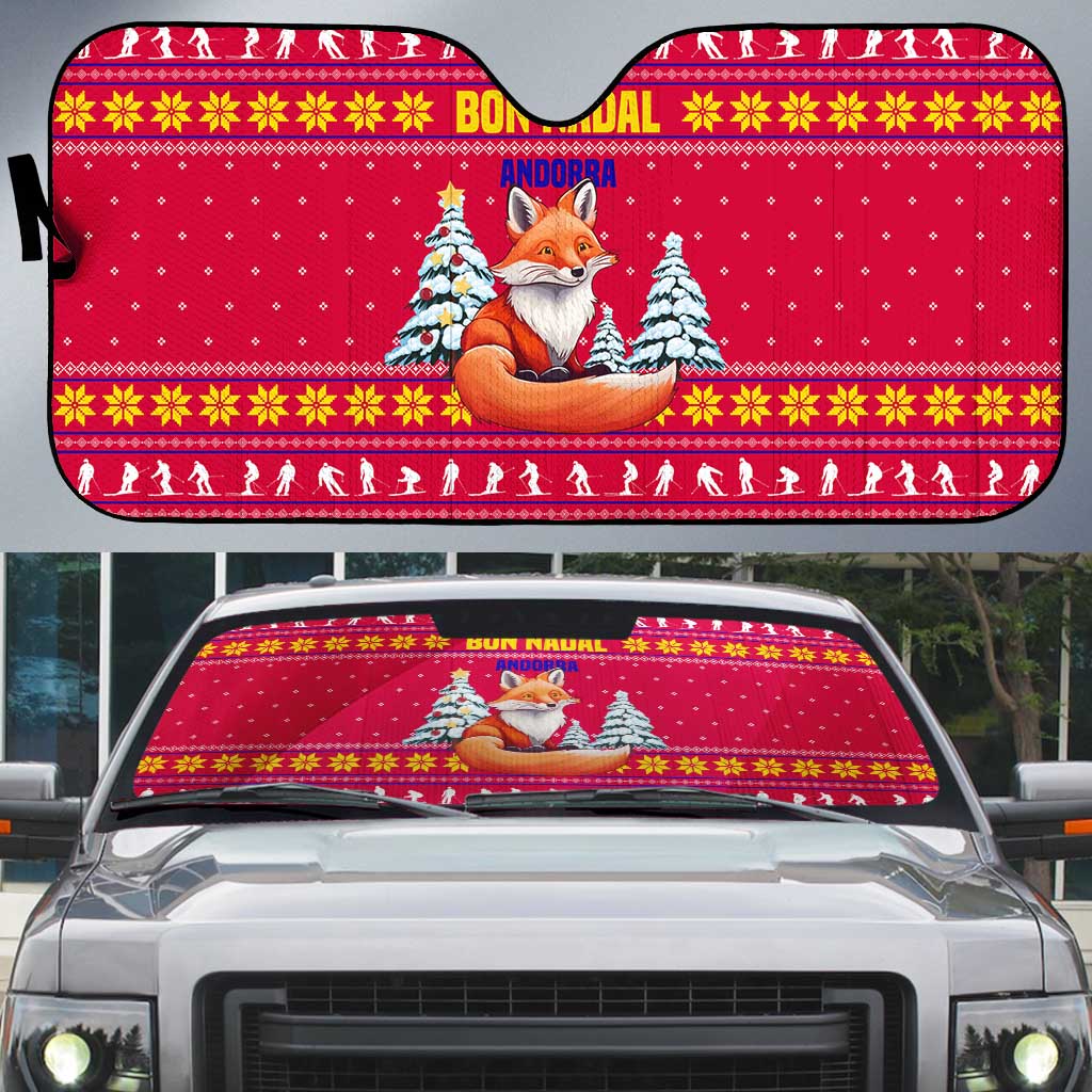 Bon Nadal Andorra Christmas Auto Sun Shade with Fox Snowy Trees and Andorran Flag - Wonder Print Shop