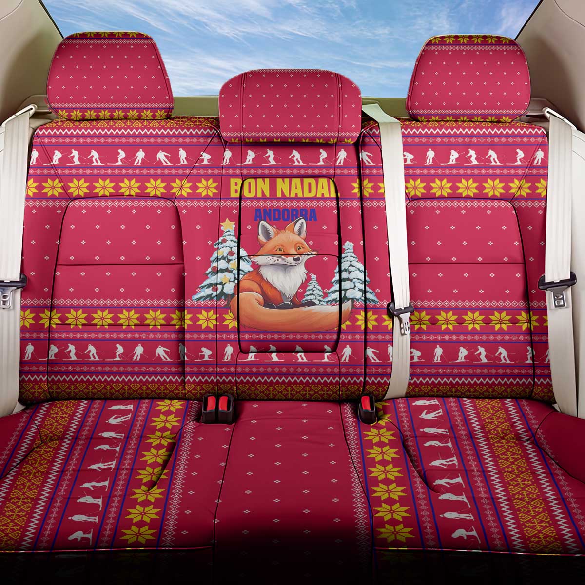 Bon Nadal Andorra Christmas Back Car Seat Cover with Fox Snowy Trees and Andorran Flag - Wonder Print Shop