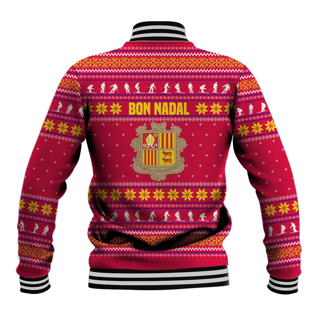 Bon Nadal Andorra Christmas Baseball Jacket with Fox Snowy Trees and Andorran Flag - Wonder Print Shop
