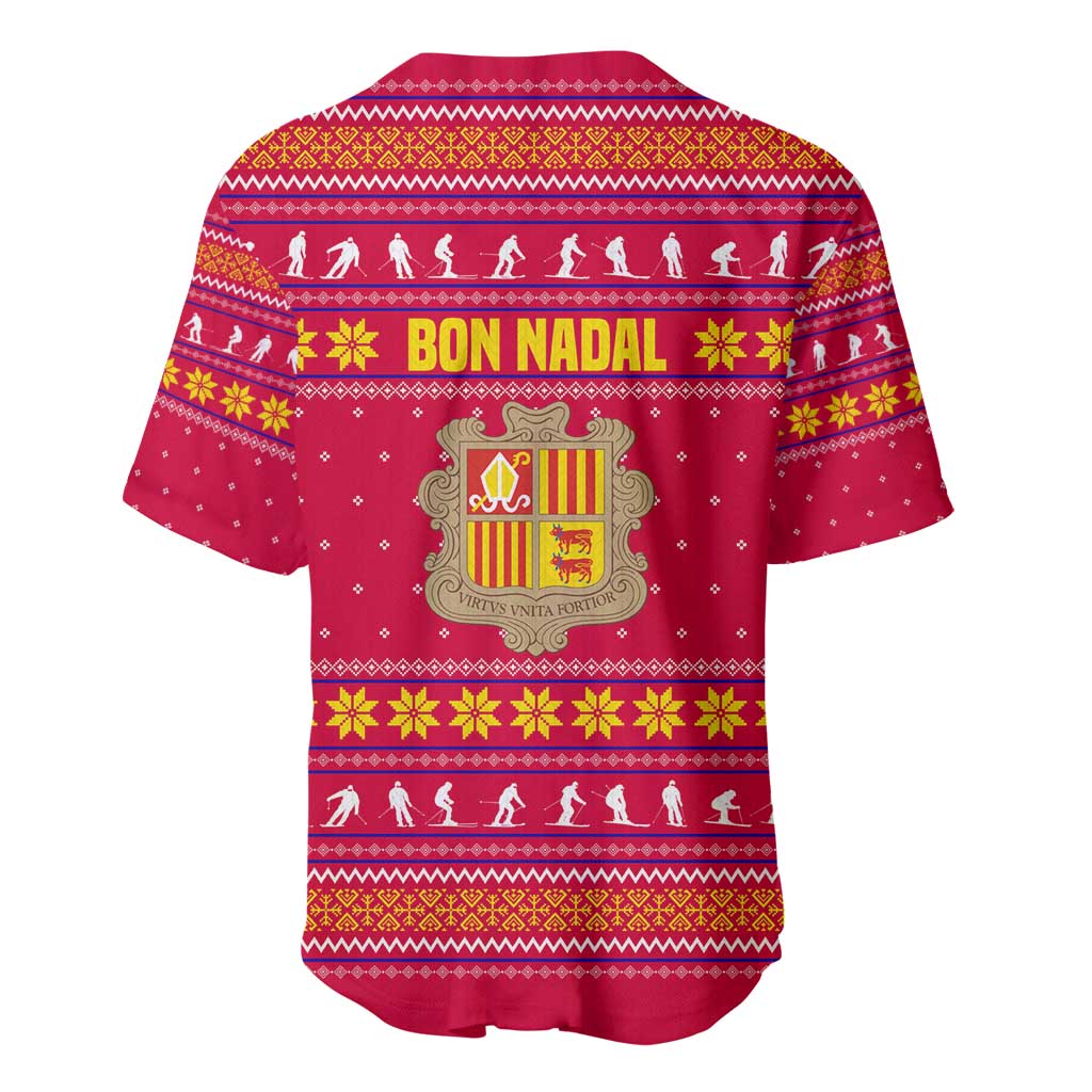 Bon Nadal Andorra Christmas Baseball Jersey with Fox Snowy Trees and Andorran Flag - Wonder Print Shop